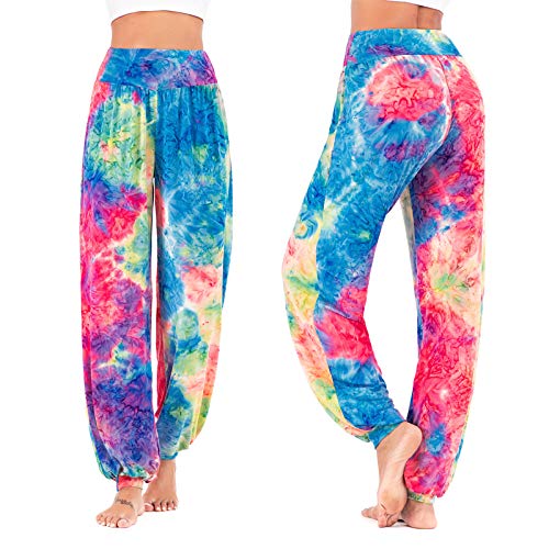 brandless Pantalones Casuales Europeos y estadounidenses para Mujer Personalidad Tie-Dye Cintura Alta Viga Pies Yoga Deportes Fitness Harem Pantalones