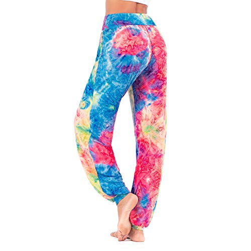 brandless Pantalones Casuales Europeos y estadounidenses para Mujer Personalidad Tie-Dye Cintura Alta Viga Pies Yoga Deportes Fitness Harem Pantalones