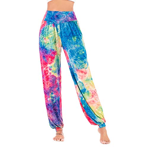 brandless Pantalones Casuales Europeos y estadounidenses para Mujer Personalidad Tie-Dye Cintura Alta Viga Pies Yoga Deportes Fitness Harem Pantalones