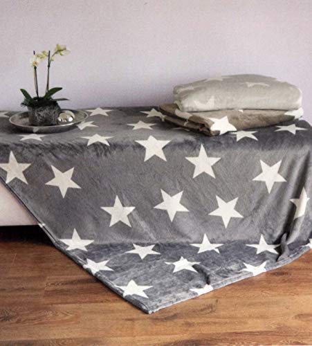 Brandsseller Natur-Fell-Shop - Manta (150 x 200 cm), diseño de estrellas, color gris y blanco