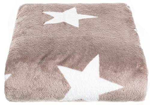 Brandsseller Natur-Fell-Shop - Manta (150 x 200 cm), diseño de estrellas, color gris y blanco