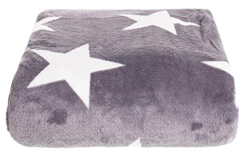 Brandsseller Natur-Fell-Shop - Manta (150 x 200 cm), diseño de estrellas, color gris y blanco