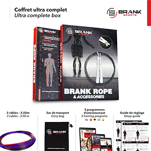 BRANK SPORTS® Comba Crossfit con 3 Cables | Cuerda Saltar Profesional Ajustable | Combas Crossfit Hombre y Mujer | Comba de Boxeo Speed Rope para Entrenamiento Funcional | Garantía 365 días