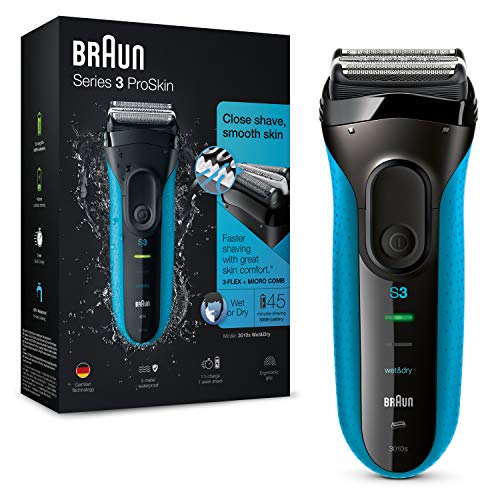 Braun Series 3 ProSkin 3010 s Afeitadora eléctrica hombre, Afeitadora Barba Inalámbrica y Recargable, Wet&Dry, Máquina de Afeitar para Hombre, Negro/Azul