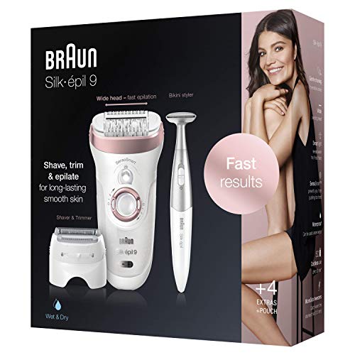 Braun Silk-épil 9 9-890 Depiladora Eléctrica Mujer para Una Depilación Duradera, Incluye Capuchón de Masaje de Alta Frecuencia para Una Depilación Extra Suave, Blanco/Oro Rosa