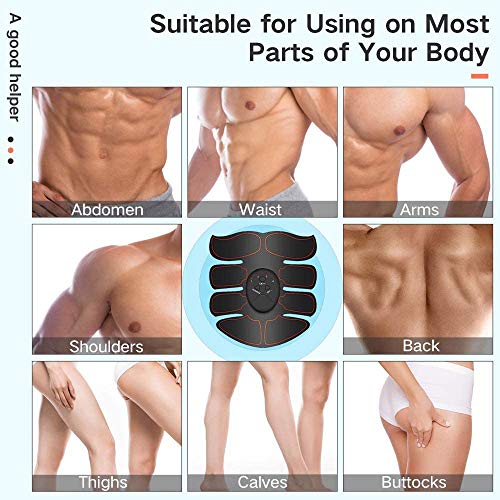 Breett Electroestimulador Muscular, Estimulador Abdominal,ABS Estimulador Muscular para Hombre/Mujer, Abdomen Brazo Piernas Glúteos, Almohadillas de Gel 16pcs (Negro)