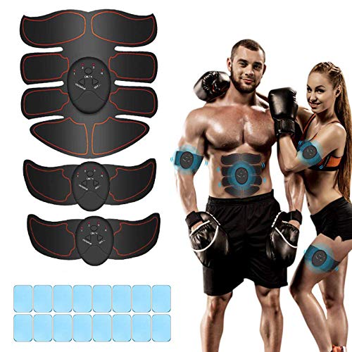 Breett Electroestimulador Muscular, Estimulador Abdominal,ABS Estimulador Muscular para Hombre/Mujer, Abdomen Brazo Piernas Glúteos, Almohadillas de Gel 16pcs (Negro)