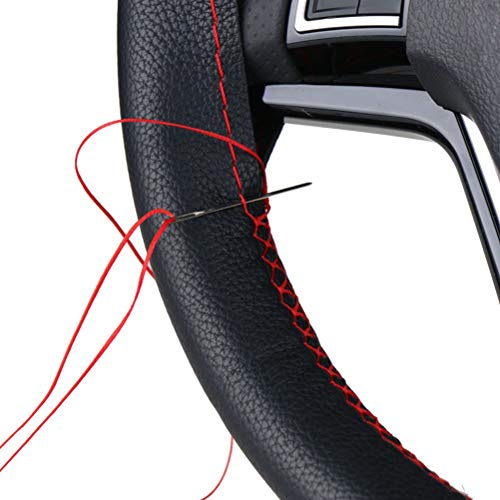 Bricolaje Cubiertas del volante de cuero suave en el volante del automóvil con aguja e hilo Accesorios de interior Rojo