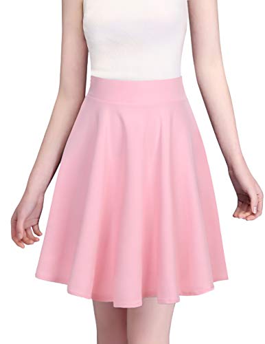 Bridesmay Falda Mujer Plisada Verano Corto Casual Mini Multifuncional De Poliéster Plegado Patinador para la Escuela, la Oficina, Las Fechas y Las Fiesta Midi-Pink M