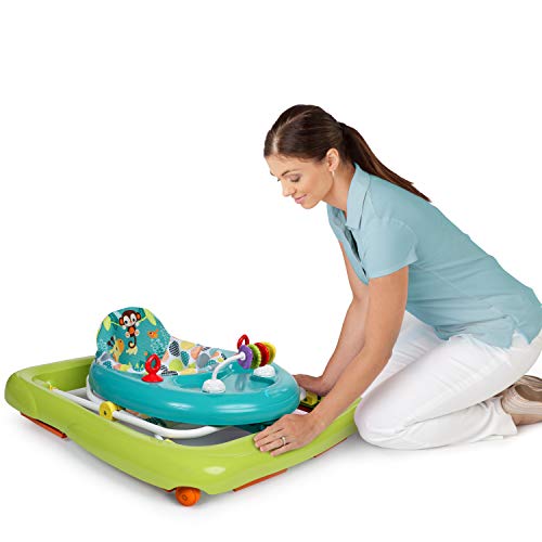 Bright Starts, Andador y Centro de actividades Giggling Safari con 3 alturas regulables, asiento acolchado, patas de goma antideslizantes