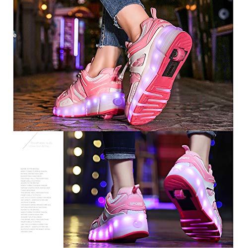 BrightFootBook LED Luces Zapatos con Ruedas Dobles para Pequeños,Deportes de Exterior Patines en Mutilsport Aire Libre y Deporte Gimnasia Zapatillas,Automáticamente Retráctiles Zapatos de Roller