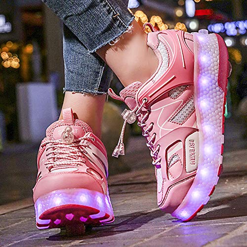 BrightFootBook LED Luces Zapatos con Ruedas Dobles para Pequeños,Deportes de Exterior Patines en Mutilsport Aire Libre y Deporte Gimnasia Zapatillas,Automáticamente Retráctiles Zapatos de Roller