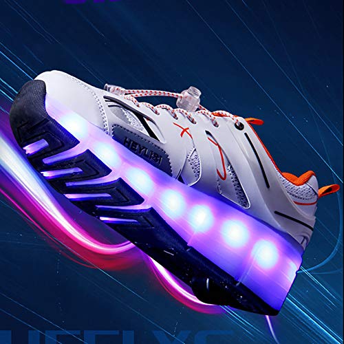 BrightFootBook LED Luces Zapatos con Ruedas Dobles para Pequeños,Deportes de Exterior Patines en Mutilsport Aire Libre y Deporte Gimnasia Zapatillas,Automáticamente Retráctiles Zapatos de Roller