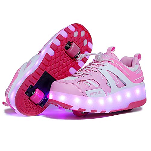 BrightFootBook LED Luces Zapatos con Ruedas Dobles para Pequeños,Deportes de Exterior Patines en Mutilsport Aire Libre y Deporte Gimnasia Zapatillas,Automáticamente Retráctiles Zapatos de Roller