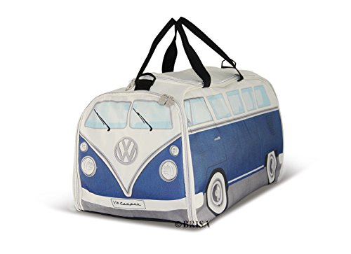 Brisa VW Collection - Volkswagen Furgoneta Hippie Bus T1 Van Bolsa de Deporte Plegable con Asas, Bolsa de Viaje con Compartimento Impermeable para Zapatos, Equipaje, Duffel Bag para Gimnasio (L/Azul)