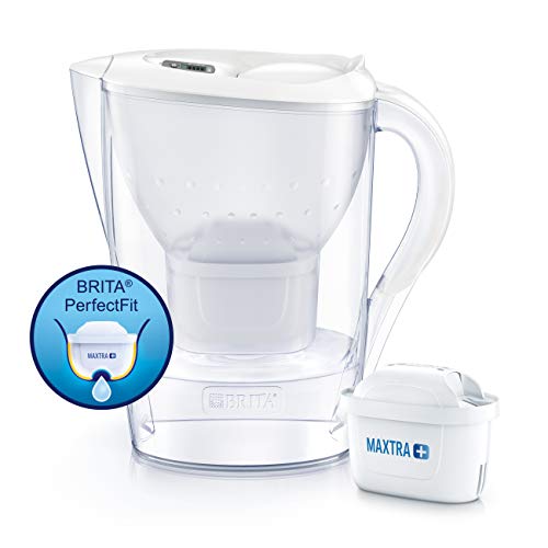 BRITA Marella blanca Pack Ahorro – Jarra de Agua Filtrada con 12 cartuchos MAXTRA+, Filtro de agua BRITA que reduce la cal y el cloro, Agua filtrada para un sabor óptimo, 2.4L