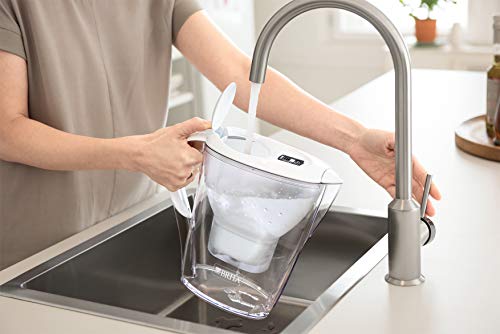 BRITA Marella blanca Pack Ahorro – Jarra de Agua Filtrada con 12 cartuchos MAXTRA+, Filtro de agua BRITA que reduce la cal y el cloro, Agua filtrada para un sabor óptimo, 2.4L