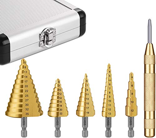 Broca Escalonada Profesional, Broca Cónica, Punzón Central Automático Tacklife PDH06A, Acero de Alta Velocidad | 47 Tamaños en 5, Mango de Cambio Rápido HEX 1/4, Diseño de Cuchillas de Doble Corte Broca Escalonada Profesional, Broca Cónica, Punzón Central Automático Tacklife PDH06A, Acero de Alta Velocidad | 47 Tamaños en 5, Mango de Cambio Rápido HEX 1/4, Diseño de Cuchillas de Doble Corte