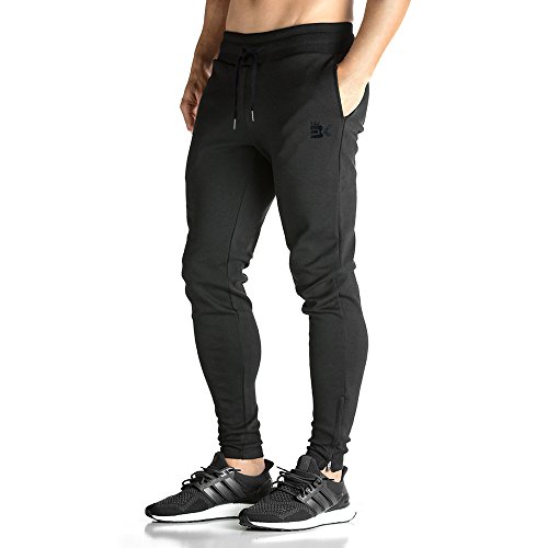 Broki - Pantalones de chándal ajustados con cremallera para hombre, pantalones deportivos informales para correr, ir al gimnasio, pantalones chinos de chándal, color negro Negro Negro ( XL