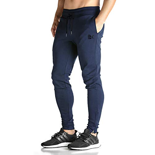 Broki - Pantalones de chándal ajustados con cremallera para hombre, pantalones deportivos informales para correr, ir al gimnasio, pantalones chinos de chándal, color negro Azul azul marino M