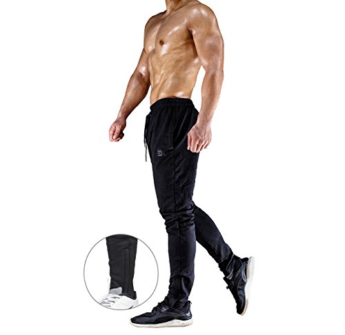 Broki - Pantalones de chándal ajustados con cremallera para hombre, pantalones deportivos informales para correr, ir al gimnasio, pantalones chinos de chándal, color negro Negro Negro ( 27-32 Broki - Pantalones de chándal ajustados con cremallera para hombre, pantalones deportivos informales para correr, ir al gimnasio, pantalones chinos de chándal, color negro Negro Negro ( 27-32