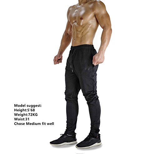 Broki - Pantalones de chándal ajustados con cremallera para hombre, pantalones deportivos informales para correr, ir al gimnasio, pantalones chinos de chándal, color negro Negro Negro ( 27-32 Broki - Pantalones de chándal ajustados con cremallera para hombre, pantalones deportivos informales para correr, ir al gimnasio, pantalones chinos de chándal, color negro Negro Negro ( 27-32