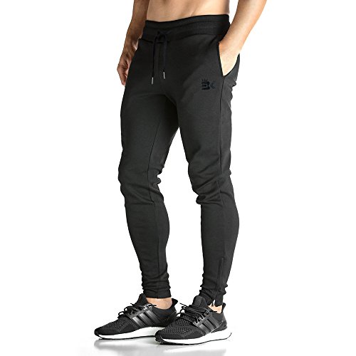 Broki - Pantalones de chándal ajustados con cremallera para hombre, pantalones deportivos informales para correr, ir al gimnasio, pantalones chinos de chándal, color negro Negro Negro ( 27-32 Broki - Pantalones de chándal ajustados con cremallera para hombre, pantalones deportivos informales para correr, ir al gimnasio, pantalones chinos de chándal, color negro Negro Negro ( 27-32