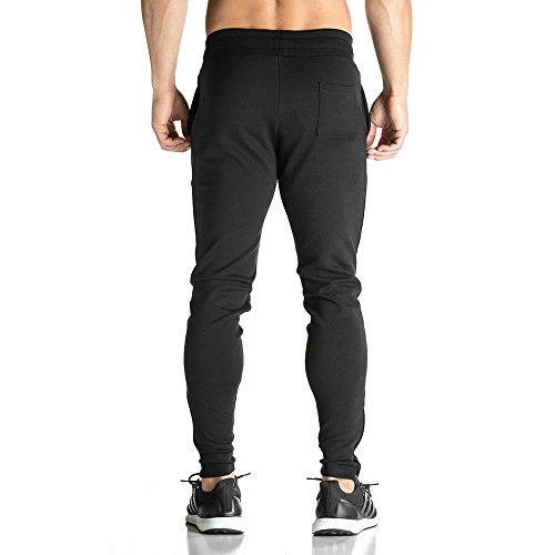 Broki - Pantalones de chándal ajustados con cremallera para hombre, pantalones deportivos informales para correr, ir al gimnasio, pantalones chinos de chándal, color negro Negro Negro ( XL