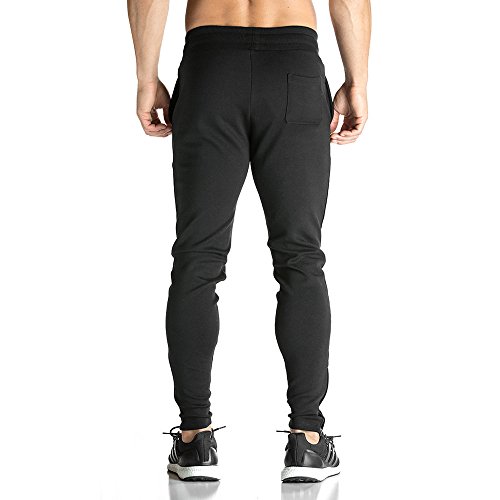 Broki - Pantalones de chándal ajustados con cremallera para hombre, pantalones deportivos informales para correr, ir al gimnasio, pantalones chinos de chándal, color negro Negro Negro ( 27-32 Broki - Pantalones de chándal ajustados con cremallera para hombre, pantalones deportivos informales para correr, ir al gimnasio, pantalones chinos de chándal, color negro Negro Negro ( 27-32