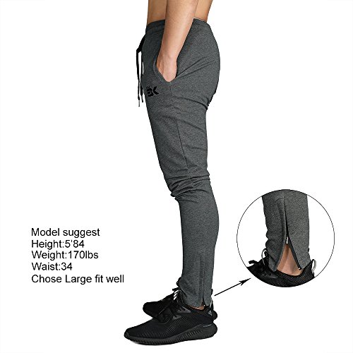 Brokig - Pantalones de chándal para hombre, con cremallera, con bolsillos Gris gris oscuro 27-32
