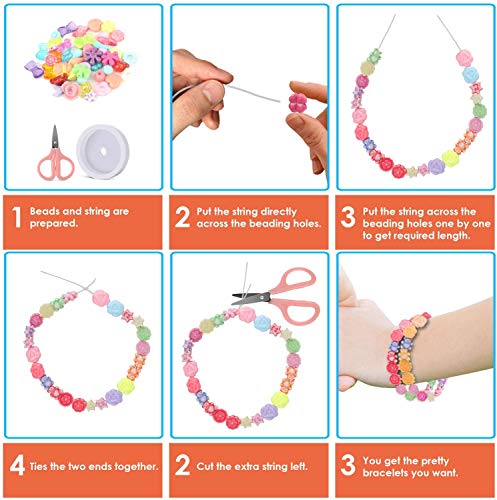 BROTOU 24-Clases Cuentas Abalorios Abalorios Perlas de Resina Acrílica Cuentas Redondas Abalorios Colores Piedras para Pulseras Joyas DIY Manualid para niños niña Regalo Pulsera DIY Haciendo Kit