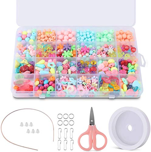 BROTOU 24-Clases Cuentas Abalorios Abalorios Perlas de Resina Acrílica Cuentas Redondas Abalorios Colores Piedras para Pulseras Joyas DIY Manualid para niños niña Regalo Pulsera DIY Haciendo Kit