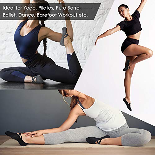 BROTOU 3 Pares Calcetines Yoga Antideslizantes de Mujeres Deportivos para Ejercicio Interior, Cómodo Pilates,Yoga,Ballet,Baile,Fitness,etc