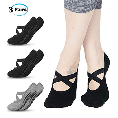 BROTOU 3 Pares Calcetines Yoga Antideslizantes de Mujeres Deportivos para Ejercicio Interior, Cómodo Pilates,Yoga,Ballet,Baile,Fitness,etc