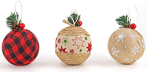 Brubaker Juego de 12 Piezas de Bolas de Navidad Bolas de Árbol de Navidad Cubiertas de Yute - Decoración Natural de Árbol de Navidad - Rojo Verde - Ø 8 cm