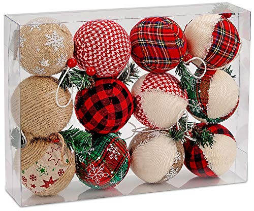Brubaker Juego de 12 Piezas de Bolas de Navidad Bolas de Árbol de Navidad Cubiertas de Yute - Decoración Natural de Árbol de Navidad - Rojo Verde - Ø 8 cm