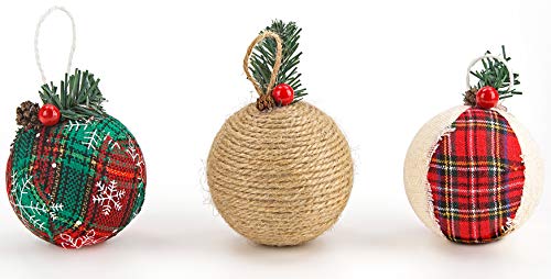 Brubaker Juego de 12 Piezas de Bolas de Navidad Bolas de Árbol de Navidad Cubiertas de Yute - Decoración Natural de Árbol de Navidad - Rojo Verde - Ø 8 cm