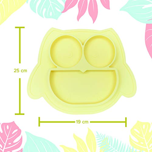 Brunoko Plato para bebe con babero - Plato Silicona para infantil con mantel individual - Ventosas antivuelco para tronas y sillines - Seguro en lavavajillas/microondas - Diseñado en España