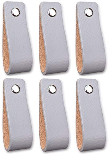 Brute Strength - Tirador de cuero - Gris claro - 6 piezas - 16,5 x 2,5 cm - incluye tres colores de tornillos por manija de cuero para los gabinetes de cocina - baño - gabinetes Brute Strength - Tirador de cuero - Gris claro - 6 piezas - 16,5 x 2,5 cm - incluye tres colores de tornillos por manija de cuero para los gabinetes de cocina - baño - gabinetes