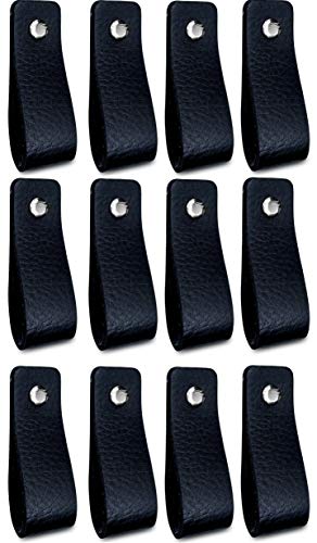 Brute Strength - Tirador de cuero - Negro - 12 piezas - 16,5 x 2,5 cm - incluye tres colores de tornillos por manija de cuero para los gabinetes de cocina - baño - gabinetes Brute Strength - Tirador de cuero - Negro - 12 piezas - 16,5 x 2,5 cm - incluye tres colores de tornillos por manija de cuero para los gabinetes de cocina - baño - gabinetes