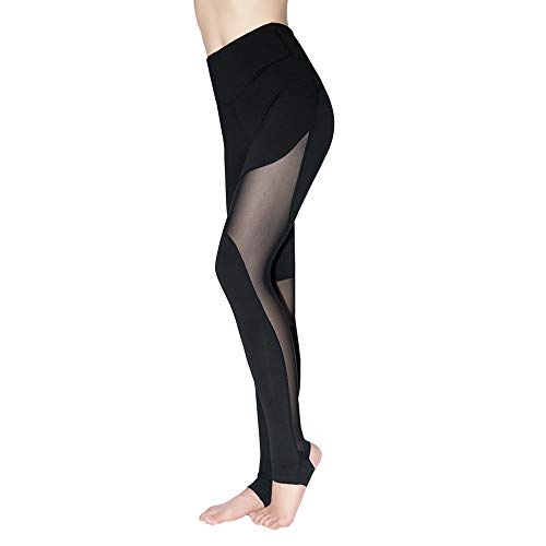 BRZSACR Deportivas Pantalones Deportes para Running Yoga Fitness Gym Leggings Deportivos de Malla para Mujer, Pantalones de Yoga Slim (Negro, S)