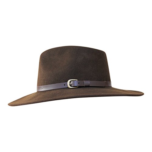 B&S Premium Lewis - Sombrero de ala Ancha Fedora - 100% Fieltro de Lana - Resistente al Agua - Banda de Piel - Marron Oscuro 60cm