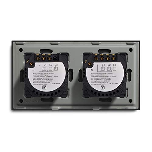 BSEED - Interruptor táctil WiFi doble de 1 vía (se necesita alimentación neutral) compatible con Alexa/Tuya/IFTT, panel de vidrio, del Reino Unido, compatible con interruptor de luz de pared Negro BSEED - Interruptor táctil WiFi doble de 1 vía (se necesita alimentación neutral) compatible con Alexa/Tuya/IFTT, panel de vidrio, del Reino Unido, compatible con interruptor de luz de pared Negro