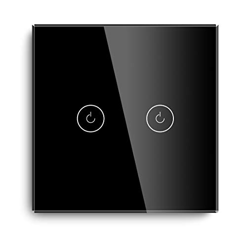 BSEED Interruptores de luz de pared Smart WiFi Touch Sensor (se necesita alimentación neutra) Panel de vidrio compatible Alexa/Tuya/IFTT 2 Gang 1 Via Negro BSEED Interruptores de luz de pared Smart WiFi Touch Sensor (se necesita alimentación neutra) Panel de vidrio compatible Alexa/Tuya/IFTT 2 Gang 1 Via Negro