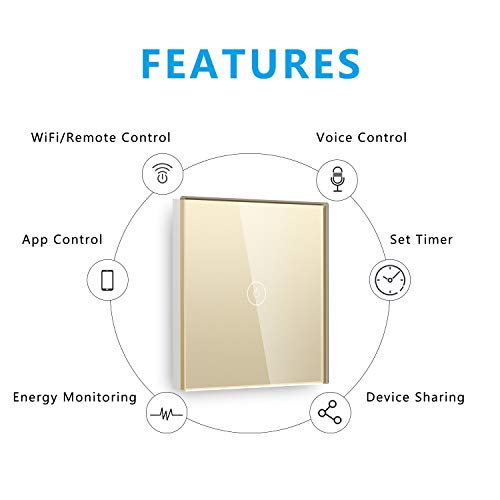 BSEED Interruptores de luz de pared Smart WiFi Touch Sensor (se necesita alimentación neutra) Panel de vidrio compatible Alexa/Tuya/IFTT 2 Gang 1 Via Negro