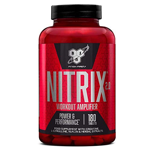 BSN Nitrix 2.0, Nutrición Deportiva con L-Citrulina, Niacina, Pimienta Negra y Extracto de Hierbas, Sin Sabor, 60 Porciones, 180 Cápsulas