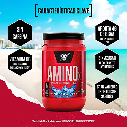 BSN Nutrition Amino X, Suplementos Deportivos BCAA Polvo con Aminoacidos Esenciales y Vitamina D, Aminoacidos BCAA para Musculacion, Frambuesa Azul, 30 Porciones, 435g