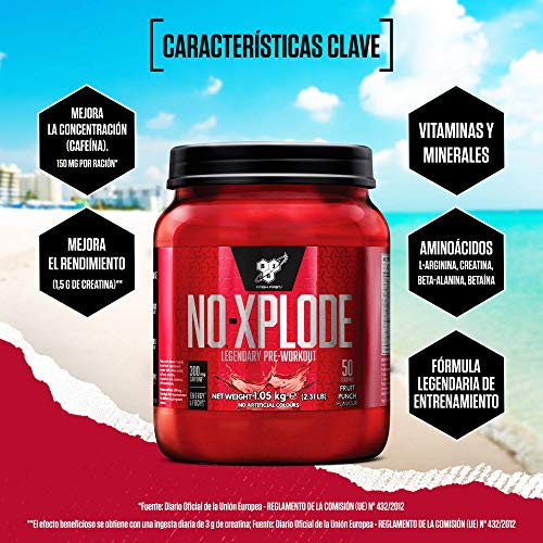 BSN Nutrition N.O.-Xplode, Suplementos Deportivos Pre Workout en Polvo con Creatina Monohidrato, Cafeina, Beta Alanina, Vitamina D y Vitamina B Complex, Ponche de Frutas, 50 Porciones, 1 kg