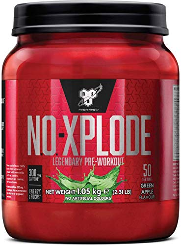 BSN Nutrition N.O.-Xplode, Suplementos Deportivos Pre Workout en Polvo con Creatina Monohidrato, Cafeina, Beta Alanina, Vitamina D y Vitamina B Complex, Menzana Verde, 50 Porciones, 1 kg