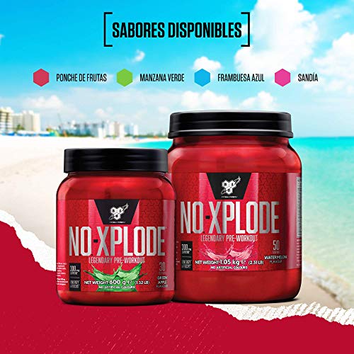 BSN Nutrition N.O.-Xplode, Suplementos Deportivos Pre Workout en Polvo con Creatina Monohidrato, Cafeina, Beta Alanina, Vitamina D y Vitamina B Complex, Frambuesa Azul, 50 Porciones, 1 kg